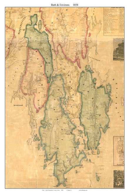 Bath And Environs Maine 1858 Old Town Map Custom Print Sagadahoc Co