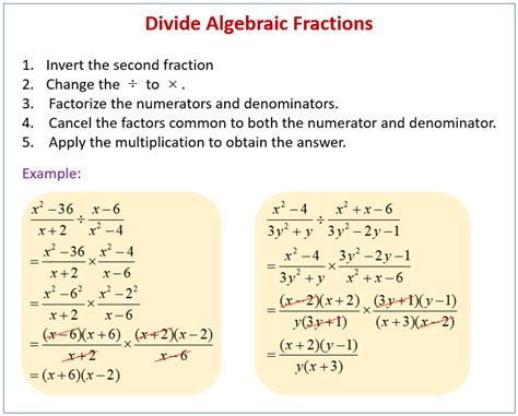 Dividing Algebraic Fractions Solutions Examples Videos Worksheets
