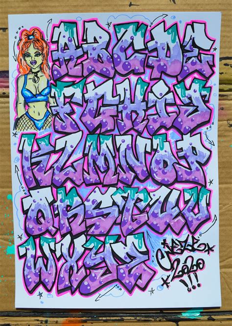 Graffiti Font Alphabet Pink And Purple Urban Funky Text Original