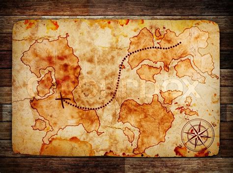 Old Treasure Map On Wooden Background Stock Photo Colourbox