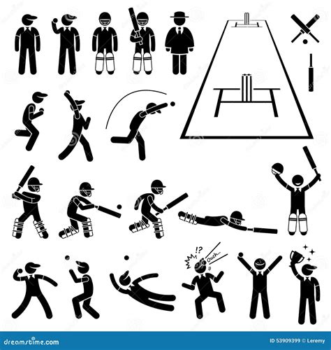 Poses Cliparts Dactions De Joueur De Cricket Illustration De Vecteur