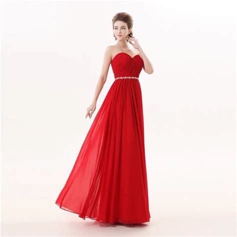 2017 Sexy Red Sweetheart Crystal A Line Prom Dresses With Pleat Chiffon Floor Length Evening