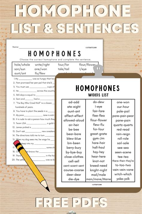Common Homophone List And Sentences Literacy Learn