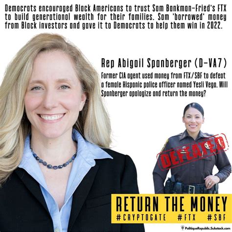 Return The Money Rep Abigail Spanberger D Va7 Former Cia Agent Used Money From Ftxsbf To