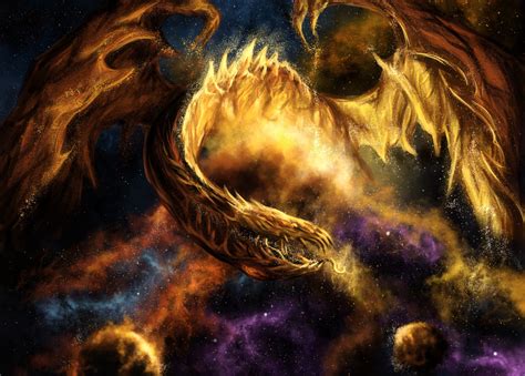 Fantasy Dragon Fire Sci Fi Space Nebula Stars Art Wallpaper 2800x2003