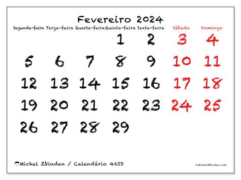 Calendário De Fevereiro De 2024 Para Imprimir “brasil Sd” Michel