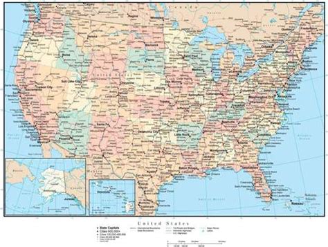 Usa states and capitals map. Digital USA Map Curved Projection with Cities and Highways