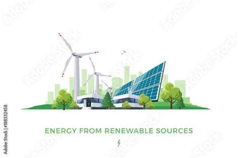 Isolated Vector Illustration Of Clean Electric Energy From Renewable