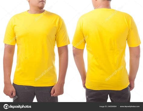 Yellow Shirt Mock Front Back View Isolated White Male Model — Stock