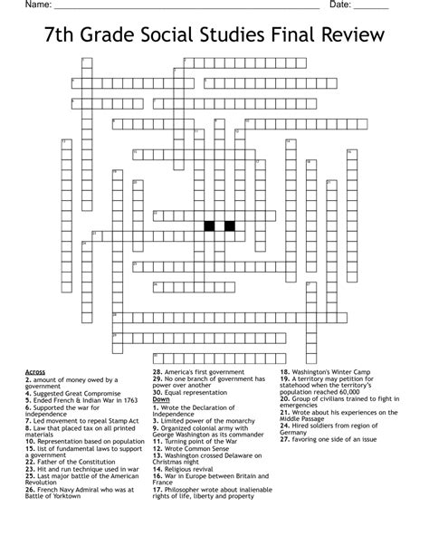 7th Grade Social Studies Final Review Crossword Wordmint
