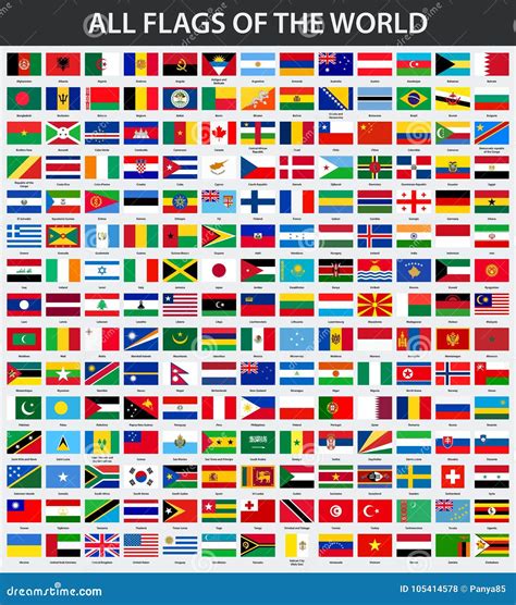 Alla Flaggor Av Världen I Alfabetisk Ordning Vektor Illustrationer