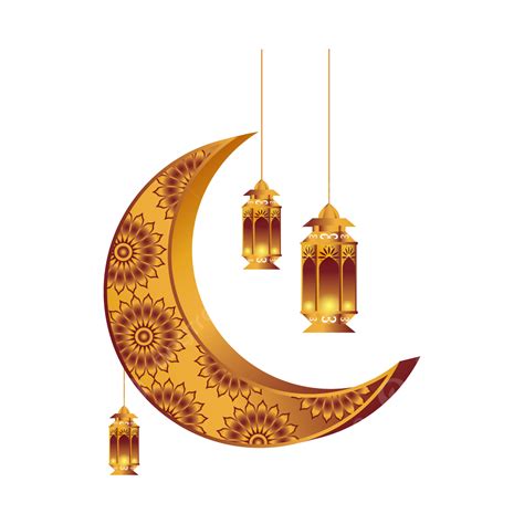 Lentera Ramadan Karem Tekstur Emas 3d Dan Bulan Sabit Bulan 3d