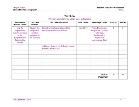 Test Log Template In Word And Pdf Formats