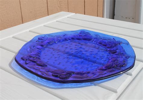 Cobalt Blue Glass Serving Platter Tray With Embossed Angels Etsy