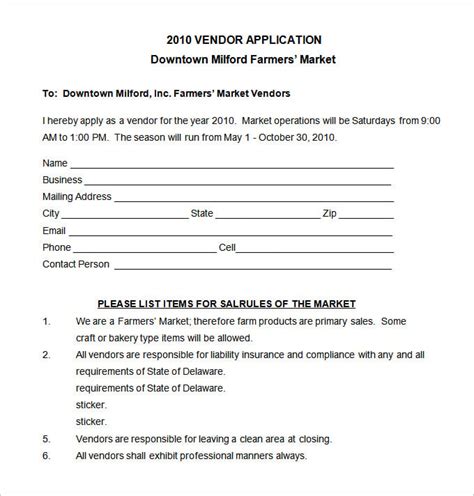 Vendor Application Template 10 Free Word Pdf Documents Download