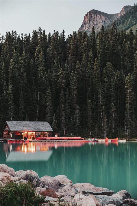 Sunrise At The Lake Louise Boat House Photograph By Bella B Photography