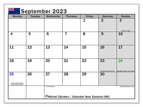 September 2023 Printable Calendar “new Zealand Ms” Michel Zbinden Nz