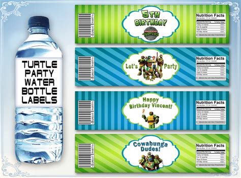 Ninja Turtle Water Bottle Labels Turtle Birthday Party Ninja