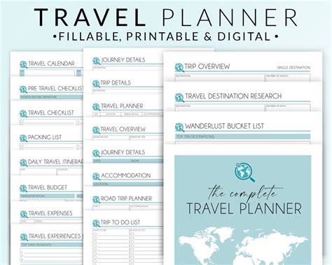 Travel Planner Printable Vacation Trip Itinerary Digital Etsy