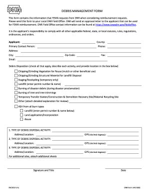 Fillable Online Debris Management Form Fax Email Print Pdffiller