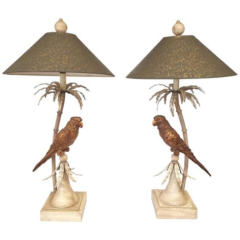 Mid Century Hollywood Regency Style Gilt Tole Palm Design Table Lamp At