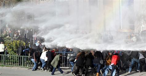 Riot Police Fire Water Cannons At Protesters In Turkey