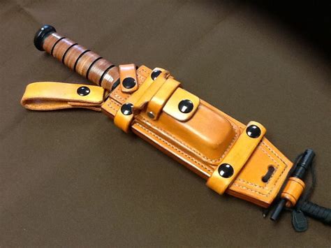 Custom Leather Scout Style Sheath For Ka Bar Usmc Fighting Knife Made