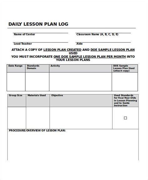 Daily Lesson Log Templates 7 Free Word Excel And Pdf