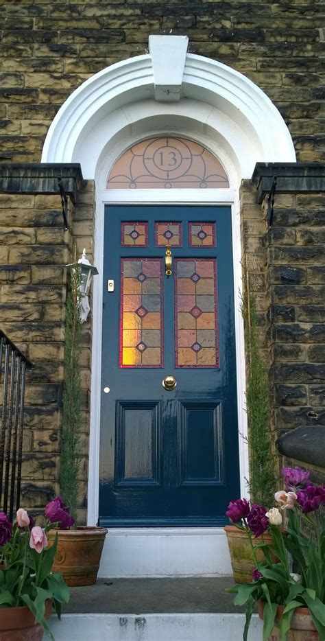 Stained Glass Victorian Front Door In Farrow And Ball Hague Blue Victorian Front Doors Stained