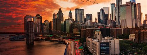 Sunset Over Manhattan Bridge 4k Wallpaper Download