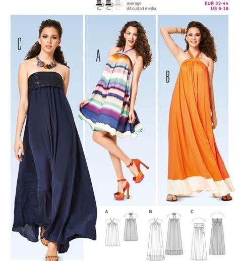 Burda 6929 Misses Strapless Boho Halter Evening Dress Sewing Pattern