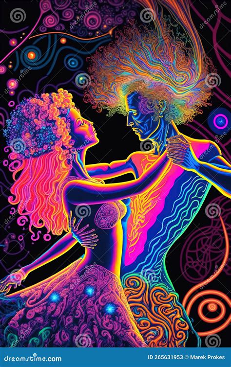 hippies couple dancing in neon colors dancing people on the hippie party people use lsd and