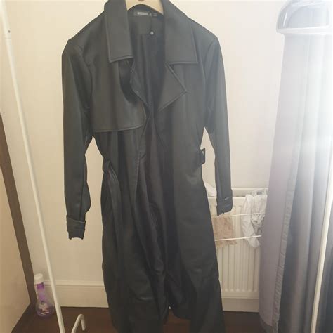 Missguided Faux Leather Trench Wore Once To The Shop Depop