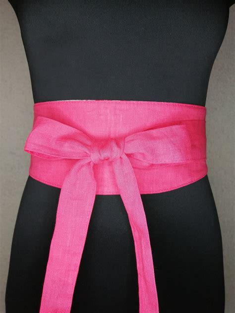 Linen Hot Pink Women S Obi Belt Wide 372 Reversible Etsy