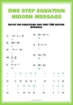 Math One step Equations Activity Worksheet by matemaths | TpT