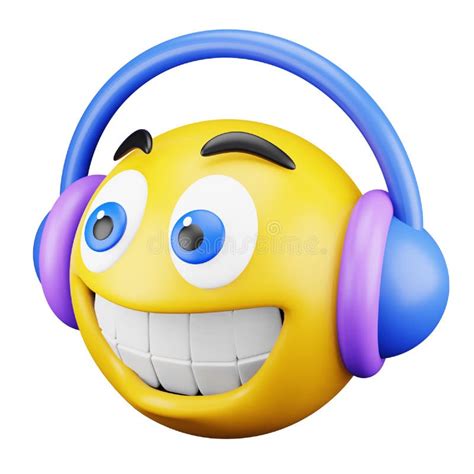 Listening Music Emoji Face 3d Rendering Isometric Icon Stock Vector