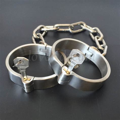 Stainless Steel Lockable Neck Collar Hand Ankle Cuffs Slave BDSM Tool