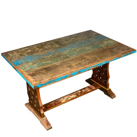 These solid wood tables are finely finished in a wide variety of stains, and available in a number of quality hardwood species to fit your home and style! Pelham Reclaimed Wood Rustic Waffle Sided Trestle Base Dining Table