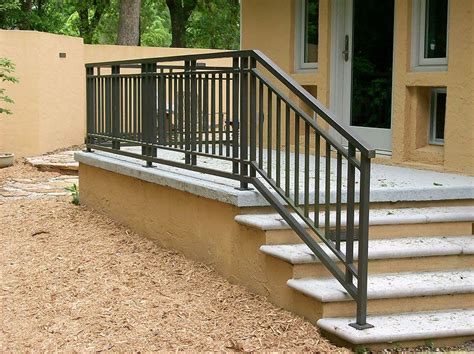 Handrails for outdoor steps,4 step handrail fits 1 to 4 steps mattle wrought iron handrail stair rail，transitional handrail with installation kit,hand rails for outdoor steps 3.9 out of 5 stars 11 Exterior Railing - Gainesville Iron Works | Outdoor stair railing, Railings outdoor, Exterior stairs