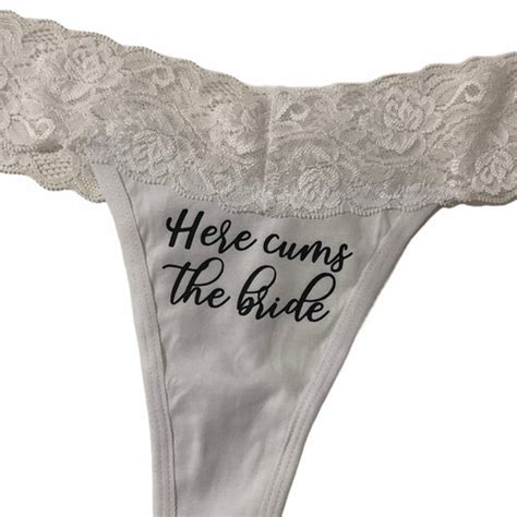 Here Cums The Bride Thong Lace Underwear Bachelorette Party Etsy