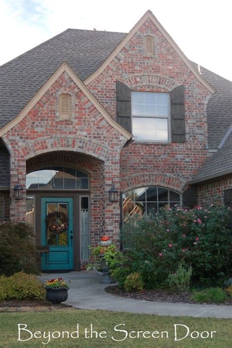 This is an example of a medium sized classic front door in atlanta with i recently saw a picture in southern living where the shutters on the house were a beautiful deep turquoise, and i was thinking this would continue in. 54 Exterior Paint Color Ideas With Red Brick | Painted ...