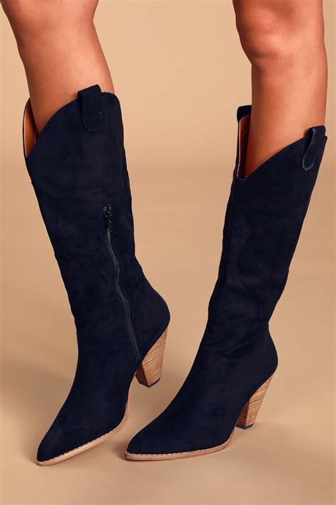 Cute Black Suede Boots Knee High Boots Trendy Western Boots Lulus