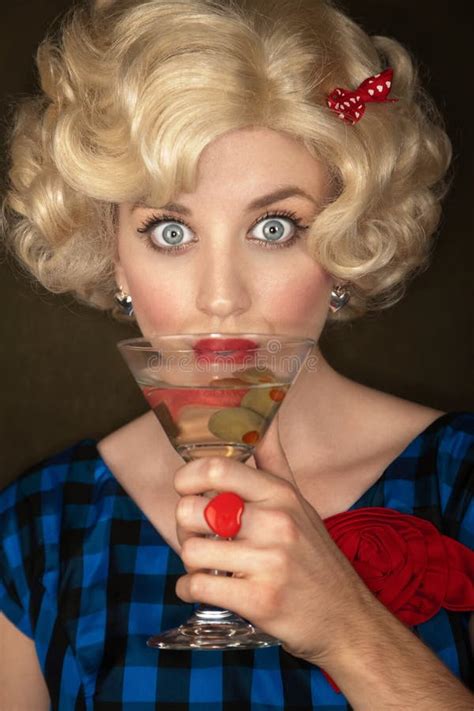 Pretty Retro Blonde Woman With Martini Stock Image Image Of Happy