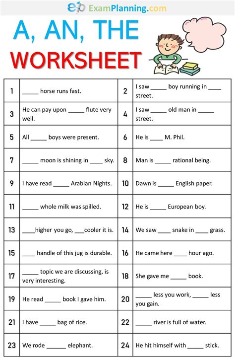A An The Worksheet With Answers English Grammar Exercises English
