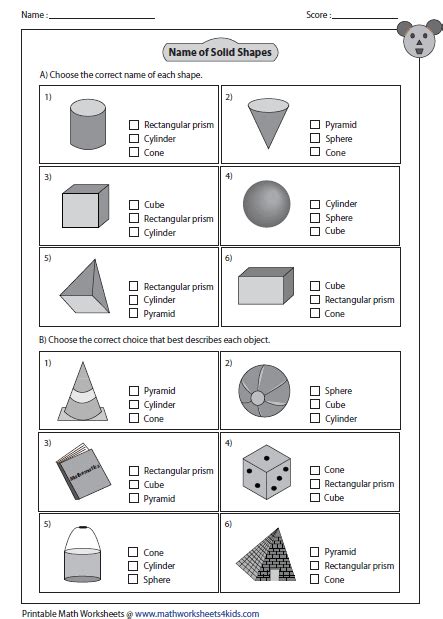 Solid 3D Shapes Worksheets | 3d shapes worksheets, Shapes worksheets