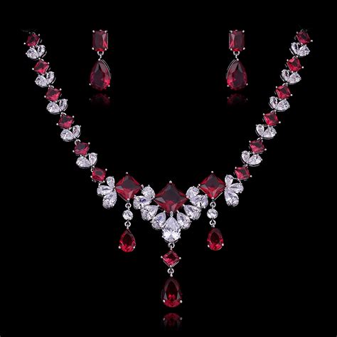 Featured Red Luxury Necklace And Earring Set With Full Guarantee