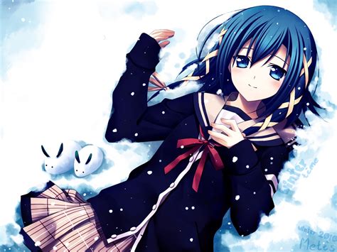 Fondos De Pantalla Ilustración Anime Chicas Anime Pelo Azul Ojos Azules Nieve Dibujos