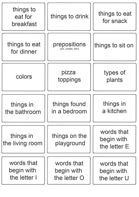 Pictionary is an exciting game for the whole family here's our list of super fun pictionary words sorted by difficulty. Free Printable Pictionary Cards