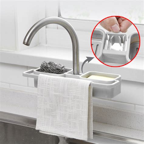 Kitchen Sink Faucet Soap Sponges Storage Organizer Cloth Drain Rack