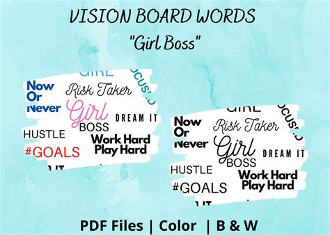 Printable Vision Board Words Text Girl Boss Entrepreneur Woman Etsy